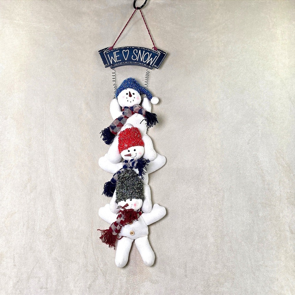 We Love Snow Plush Snowman Stack Wall Hanging Winter Holiday Decor 23 Inch